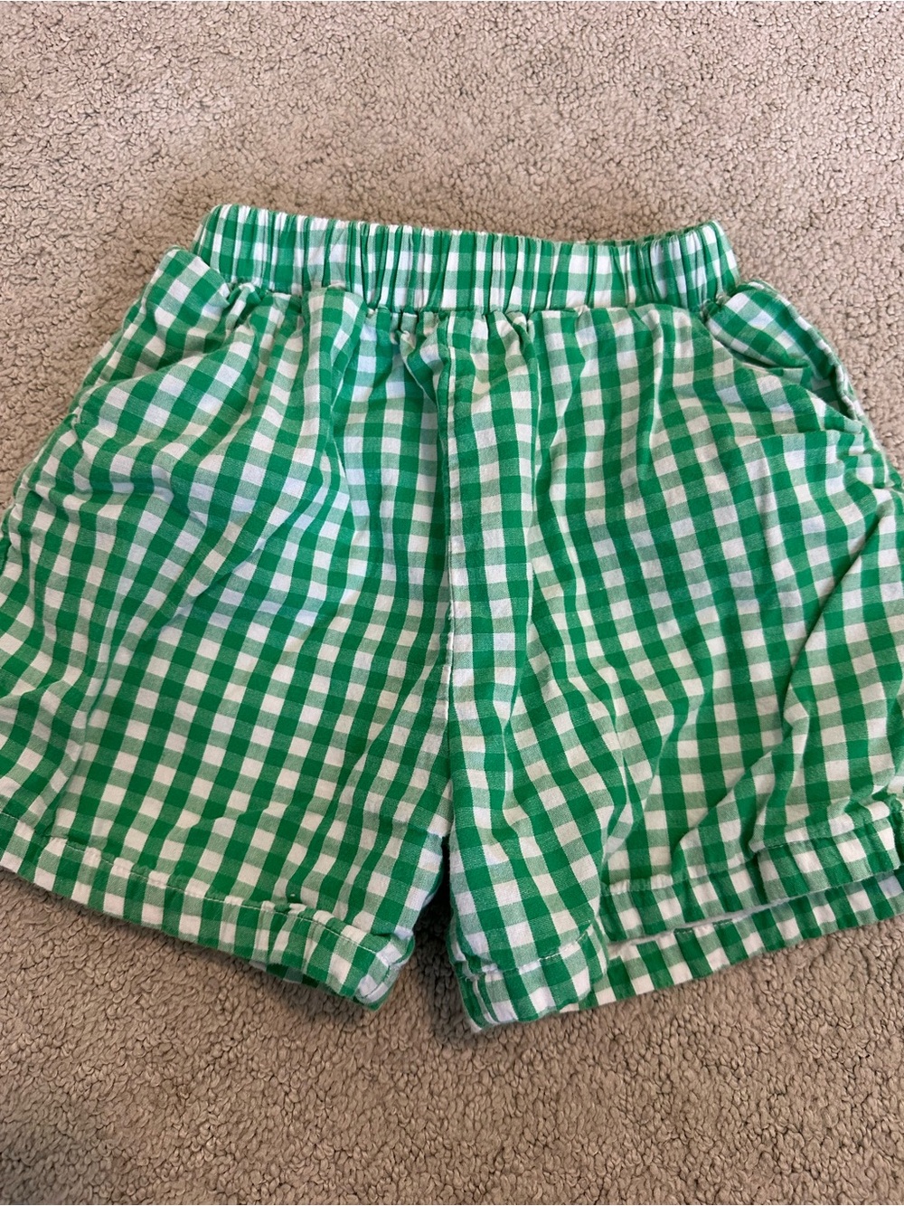 Green Gingham Kids Shorts